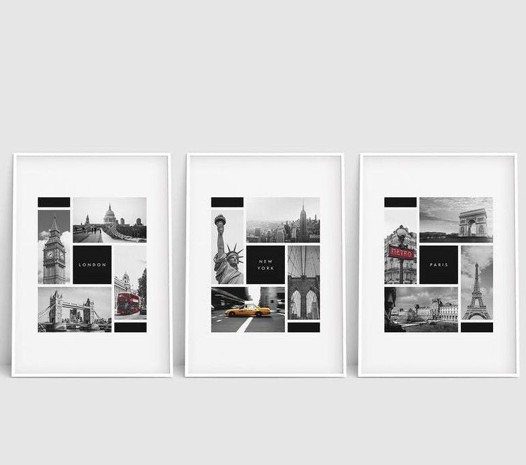 Set x3 Cuadros Decorativos Maps, New York , London y Paris - Tree House Deco