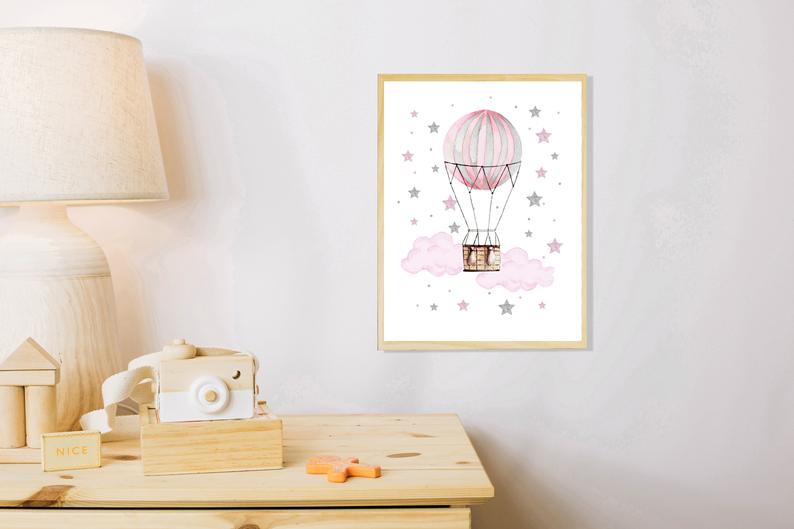 Cuadro Decorativo Infantil , Globo aerostatico , Estrellas - Tree House Deco