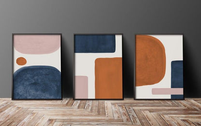 Set x3 Cuadros Decorativos Abstracto, Azul y Naranja - Tree House Deco