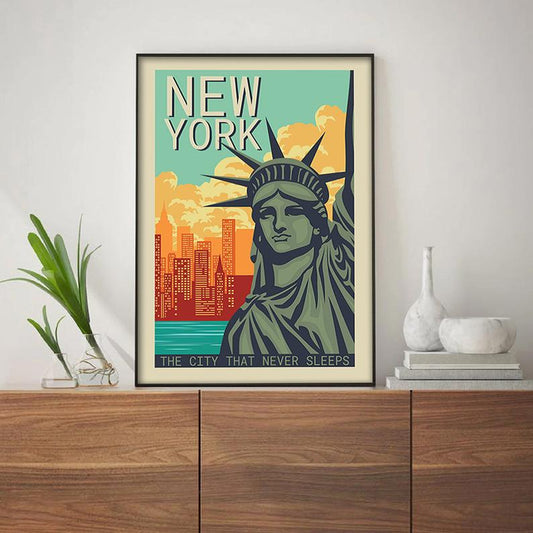 Cuadro Decorativo Travel , Estatua de la Libertad , New York , En color - Tree House Deco