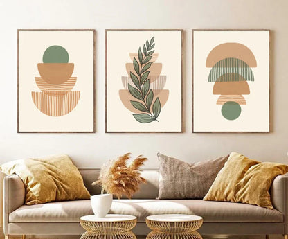 Set x3 Cuadros Abstractos, Boho, Verde II - Tree House Deco