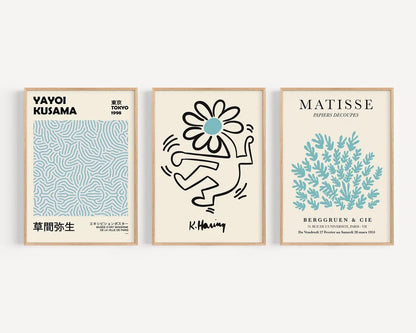 Set x3 Cuadros Abstractos, Matisse, Yayoi Kusama, Celeste, Azul - Tree House Deco