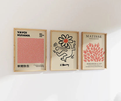 Set x3 Cuadros Abstractos, Matisse, Yayoi Kusama, Rosa, Rosado - Tree House Deco