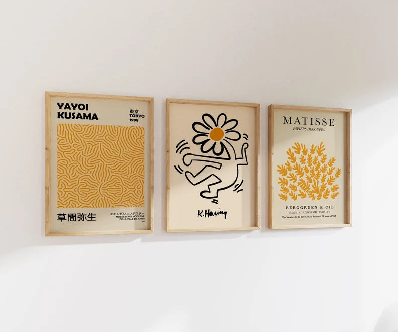 Set x3 Cuadros Abstractos, Matisse, Yayoi Kusama, Amarillo - Tree House Deco