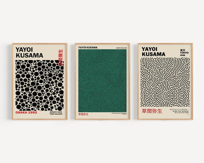 Set x3 Cuadros Abstractos, Yayoi Kusama, Verde - Tree House Deco