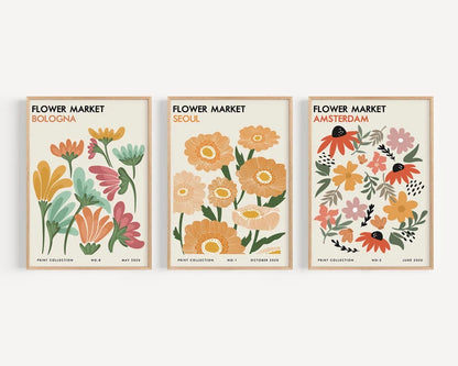 Set x3 Cuadros Abstractos, Flower Market, Colores - Tree House Deco