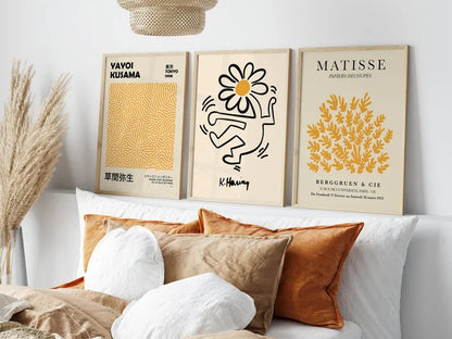 Set x3 Cuadros Abstractos, Matisse, Yayoi Kusama, Amarillo - Tree House Deco
