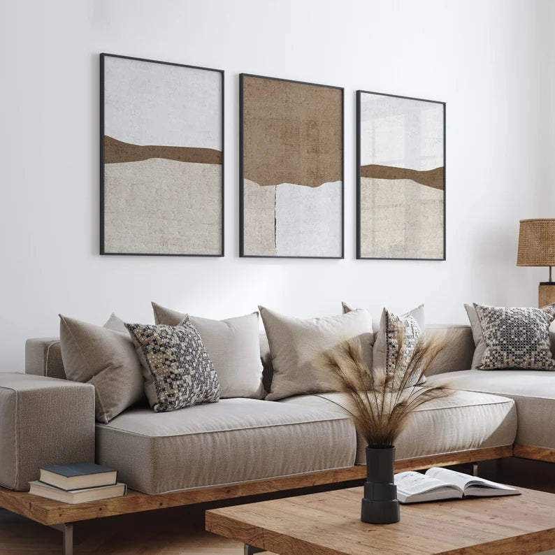 Set x3 Cuadros Decorativos, Marco Natural Abstractos Living