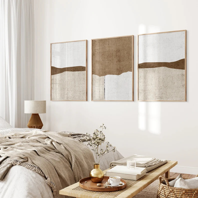 Set x3 Cuadros Decorativos, Marco Natural Abstractos Living