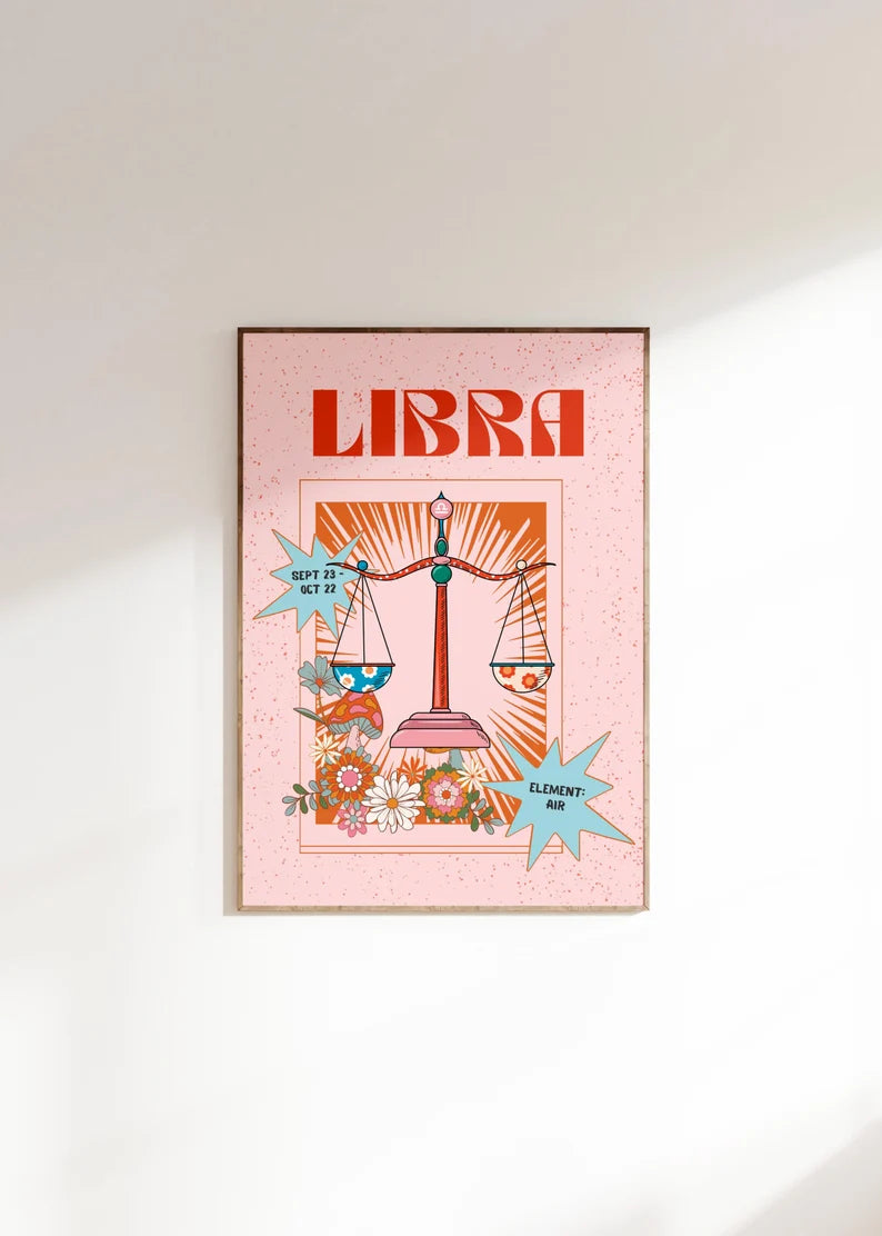 Cuadro Decorativo Póster, Zodiaco, Libra III Colores