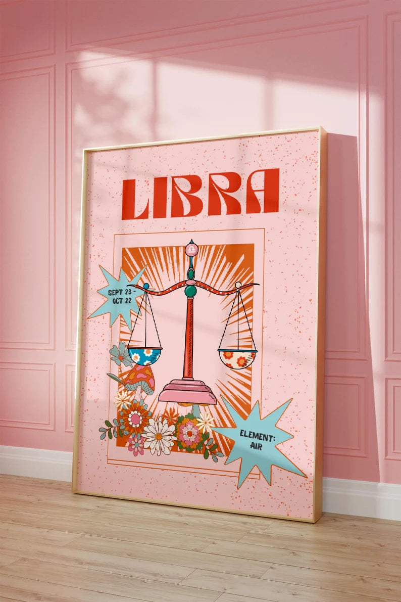 Cuadro Decorativo Póster, Zodiaco, Libra III Colores