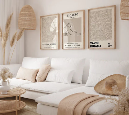 Set x3 Cuadros Abstractos, Picasso, Yayoi Kusama, William Morris - Tree House Deco