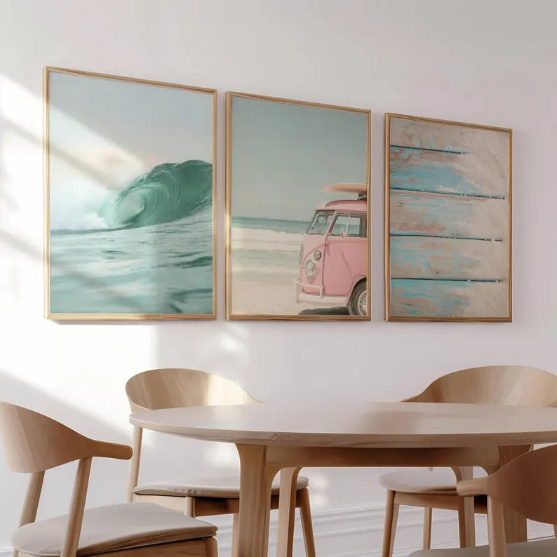 Set x3 Cuadros Decorativos, Marco Natural Surf, Playa