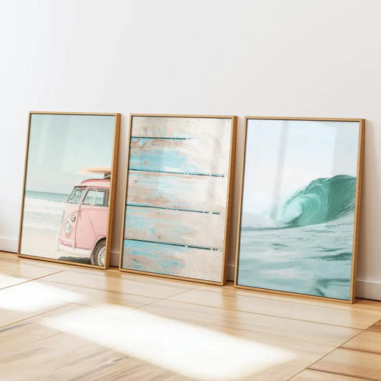 Set x3 Cuadros Decorativos, Marco Natural Surf, Playa