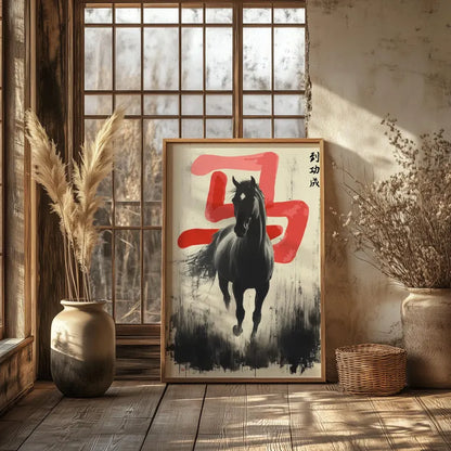 Cuadro Decorativo Póster Caballos, Letras Japonesas