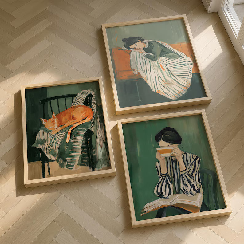 Set x3 Cuadros Decorativos, Living, Ilustraciones Modernas