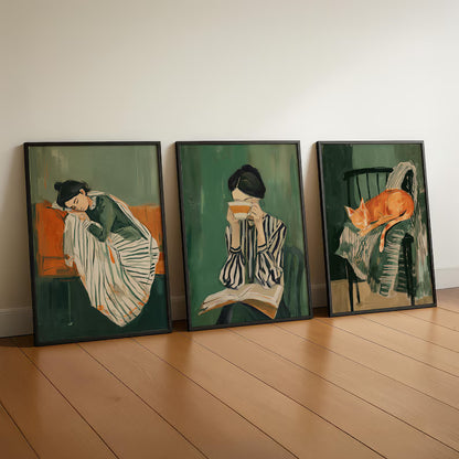 Set x3 Cuadros Decorativos, Living, Ilustraciones Modernas