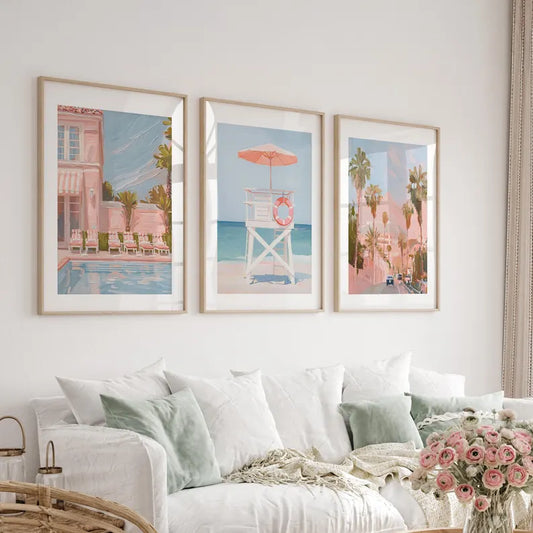 Set x3 Cuadros Decorativos, Marco Natural Surf, Playa