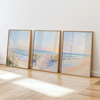 Set x3 Cuadros Decorativos, Marco Natural Surf, Playa