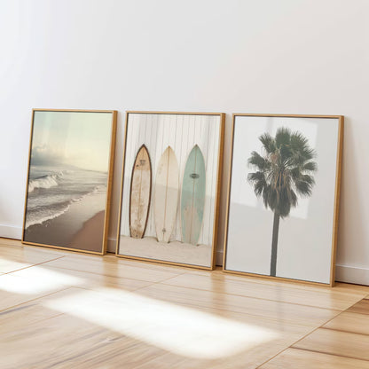 Set x3 Cuadros Decorativos, Marco Natural Surf, Playa