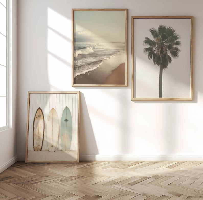 Set x3 Cuadros Decorativos, Marco Natural Surf, Playa
