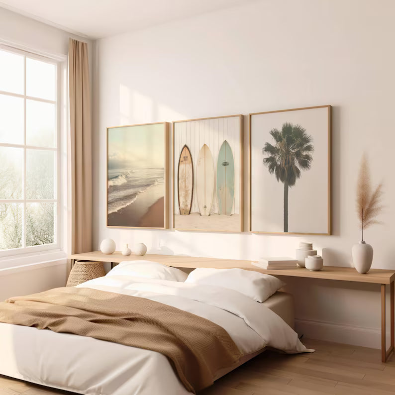 Set x3 Cuadros Decorativos, Marco Natural Surf, Playa