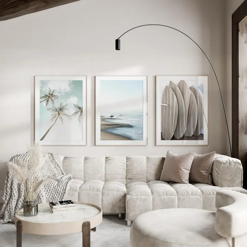 Set x3 Cuadros Decorativos, Marco Natural Surf, Playa