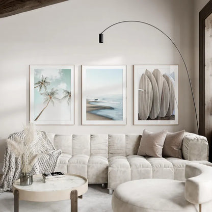 Set x3 Cuadros Decorativos, Marco Natural Surf, Playa