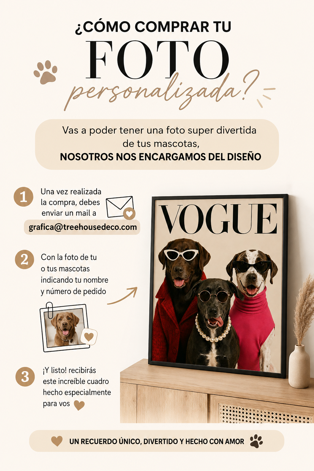 Cuadro Personalizado, Tu propio Diseño, Marco Natural Mascotas, Divertido VOUGE